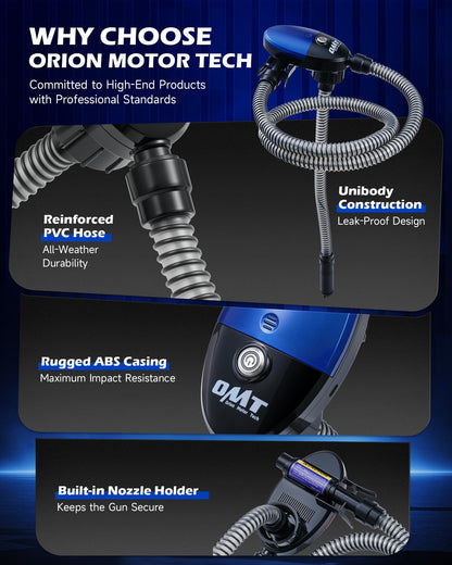 Orion Motor Tech Electric Fuel Transfer Pump with Auto-Shutoff, 3.2GPM Gas Can Pump, 51" Hose, USB-C & AA Battery (NO BATTERIES INCLUDED) Powered, 4 Adapters for Gasoline, Diesel, Kerosene, Blue