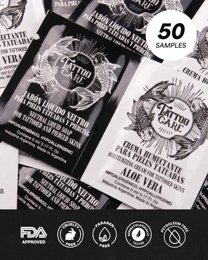 Tattoo Aftercare Kit - Cream and Soap (50-Pack), Brightening Formula for Tattoo Artists & Travel - Ink Hydration Tattoo Lotion Pillow Packs