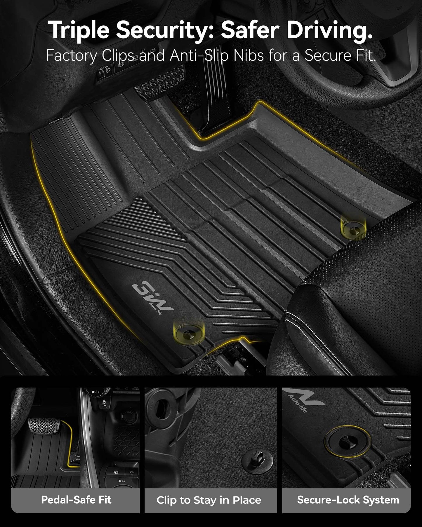 3W Floor Mats for Toyota Tacoma 2024 2025 2026 Double Cab Auto Tran(Not Fit Hybrid & XtraCab), TPE All Weather Custom Fit Floor Liner for Tacoma TRD/SR/SR5/limited Car Liners.