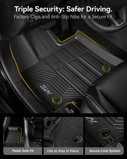 3W Floor Mats for Toyota Tacoma 2024 2025 2026 Double Cab Auto Tran(Not Fit Hybrid & XtraCab), TPE All Weather Custom Fit Floor Liner for Tacoma TRD/SR/SR5/limited Car Liners.