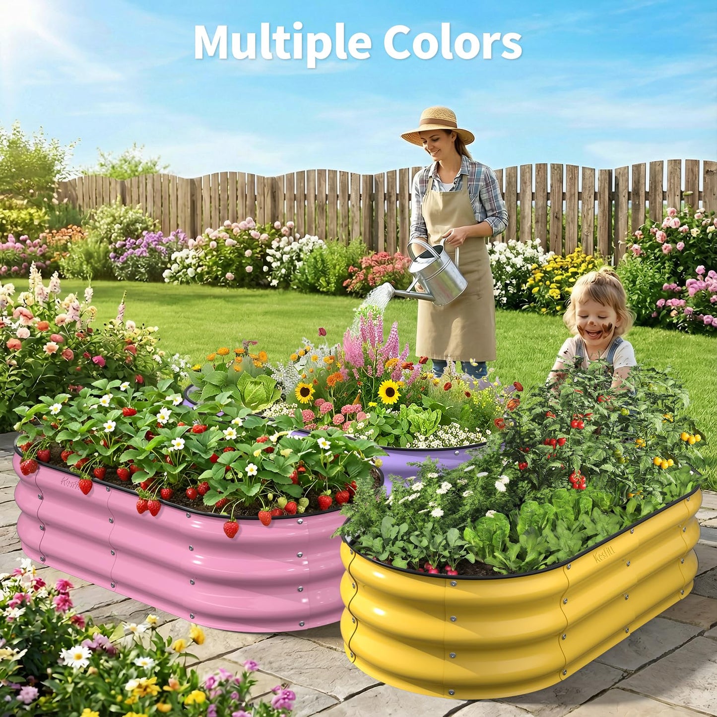 Kesfitt Raised Garden Bed, 5x2x1 FT Galvanized Steel Metal Raised Garden Bed, Oval Open-Bottom Design, 12-Inch Deep for Outdoor Vegetable & Herb Gardening, Fruit Green