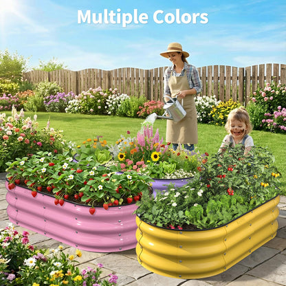 Kesfitt Raised Garden Bed, 5x2x1 FT Galvanized Steel Metal Raised Garden Bed, Oval Open-Bottom Design, 12-Inch Deep for Outdoor Vegetable & Herb Gardening, Fruit Green