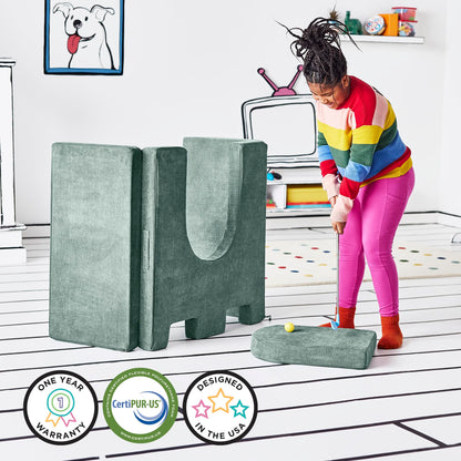 Yourigami Kids and Toddler Play Gym, Playroom Couch Set, Durable Modular Design, Green Meadows