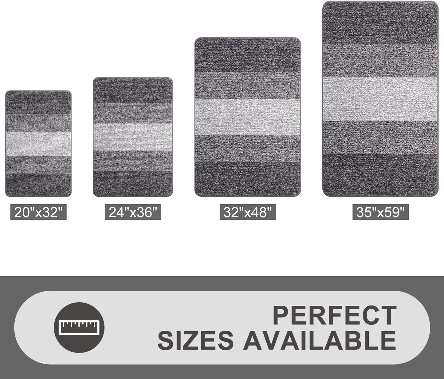 Grandaily Fußmatte für Innenbereich, 50 x 80 cm, rutschfest, Schmutzfänger, saugfähig, für die Haustür, waschbar, gestreift, für den Innenbereich, flach, Willkommensmatte, Eingangsmatte, Grau