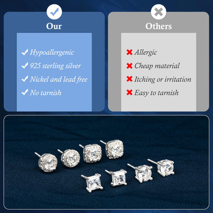 Sereney Dance Ohrringe 925 Sterling Silber Halo Stecker Hypoallergene Ohrringe für Damen, CZ 8 mm Runde Zirkonia Ohrstecker Ohrringe für Herren