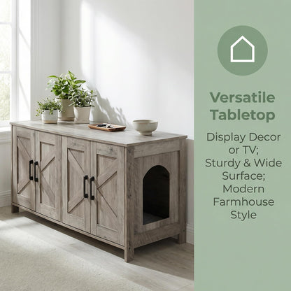 Homhedy Cat Litter Box Enclosure, Wooden Cat Washroom Furniture with Barn Door, Pet House, Fit Most of Litter Box, White