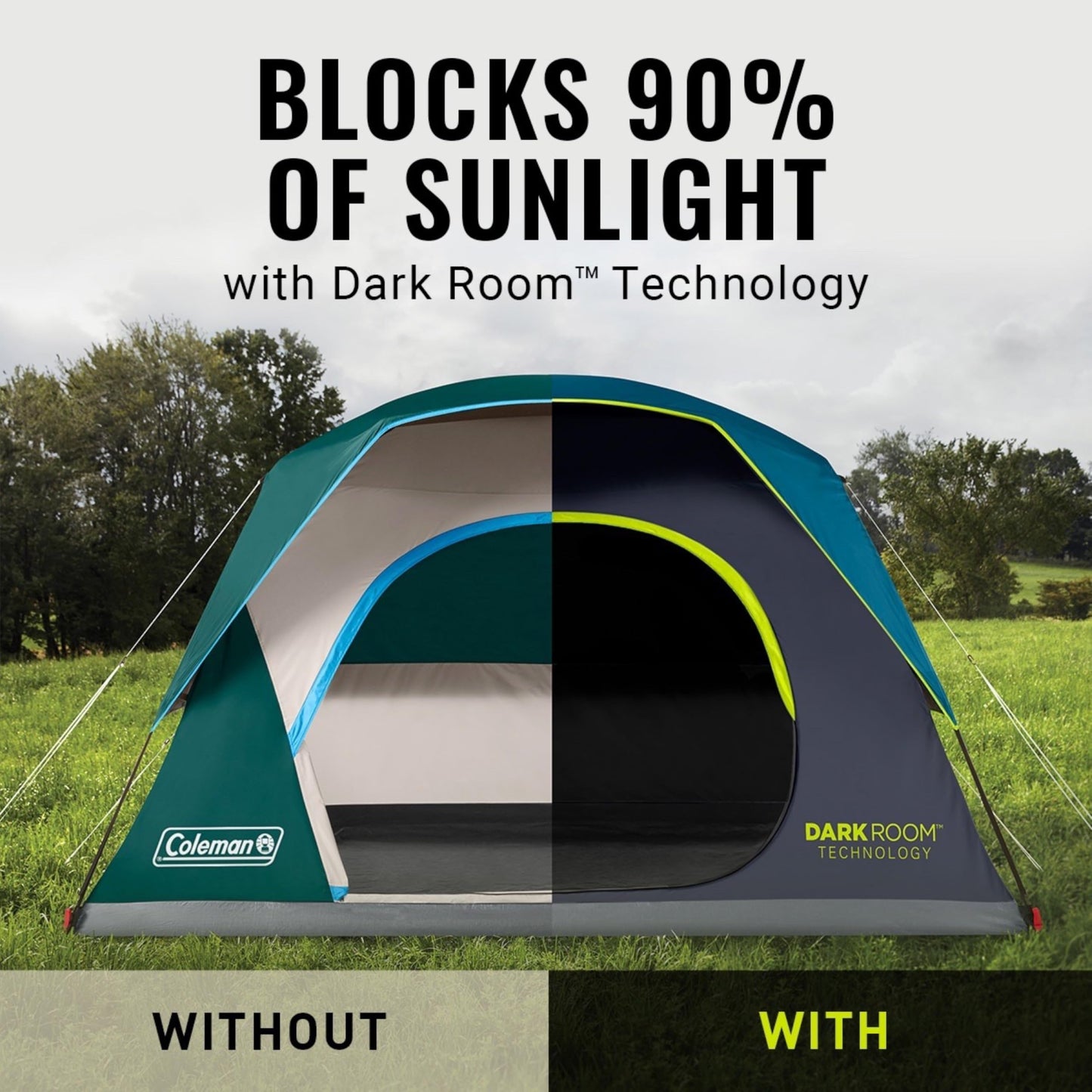 Coleman 4/6/8/10 Person Skydome Dark Room Tent with Rainfly, 5 Minute Setup, Blocks 90% of Sunlight, 20% More Headroom Than Traditional Tents