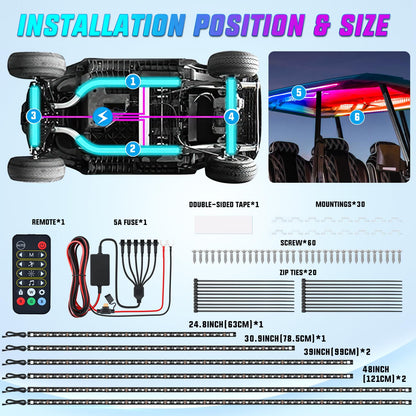 Nilight 6PCS Golf Cart Underbody Light Kit with Canopy Lights Dream Color Multi-Mode Neon Accent Lighting APP Remote Control Sound Active Music Sync IP67 Waterproof 12V-66V for EZGO Yamaha Club Car