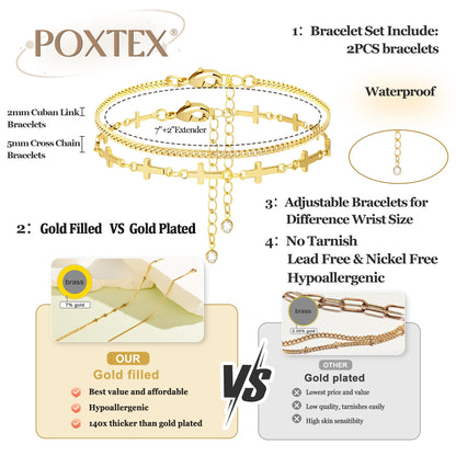 Goldarmbänder für Frauen Stapel Nicht Anlaufen, 14K Vergoldete Stapelbare Armbänder Set für Frauen Trendy, Wasserdicht Einfacher Schmuck Sets Geschenke Inklusive Perlen-/Kuban-/Büroklammer-/Fischgräten-/Seilglieder-Kette, Modeaccessoires