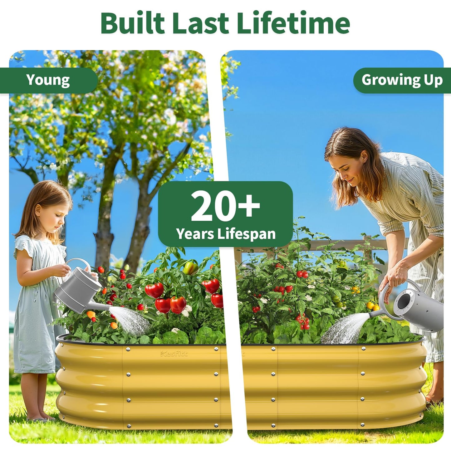 Kesfitt Raised Garden Bed, 5x2x1 FT Galvanized Steel Metal Raised Garden Bed, Oval Open-Bottom Design, 12-Inch Deep for Outdoor Vegetable & Herb Gardening, Fruit Green