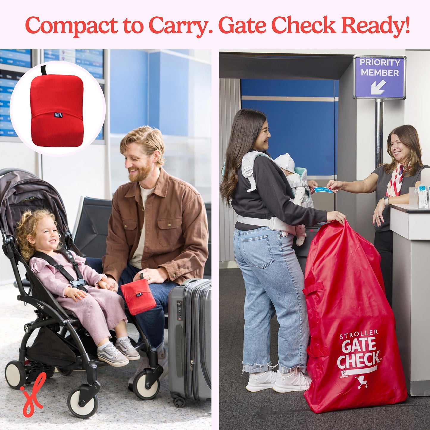 J.L. Childress Gate Check Bag for Single & Some Double Strollers - Travel Bag for Airplane, Fits Most Standard Baby Strollers, Airport Accessories Gate Check, Flying Essentials - Neon Blue