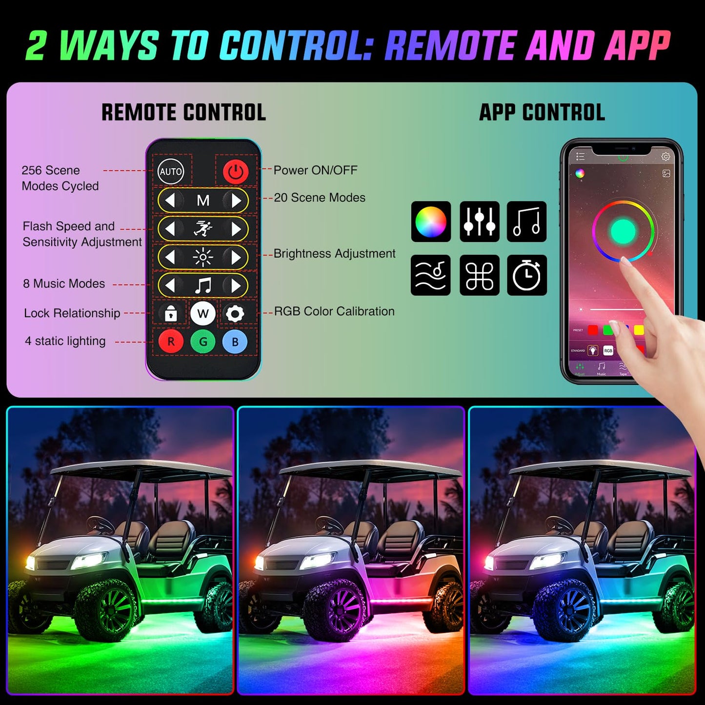 Nilight 6PCS Golf Cart Underbody Light Kit with Canopy Lights Dream Color Multi-Mode Neon Accent Lighting APP Remote Control Sound Active Music Sync IP67 Waterproof 12V-66V for EZGO Yamaha Club Car