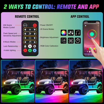 Nilight 6PCS Golf Cart Underbody Light Kit with Canopy Lights Dream Color Multi-Mode Neon Accent Lighting APP Remote Control Sound Active Music Sync IP67 Waterproof 12V-66V for EZGO Yamaha Club Car