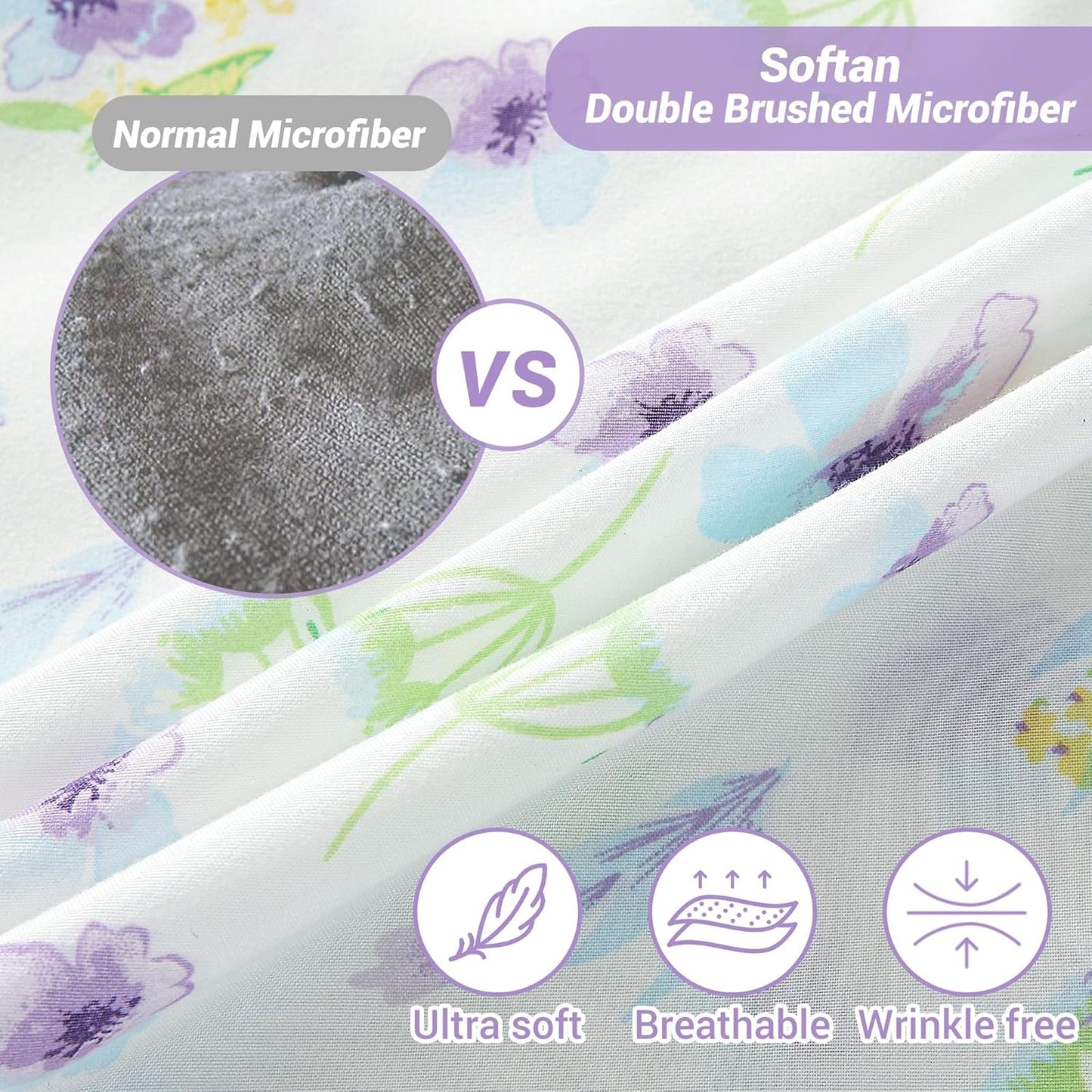 Floral Sheets Queen Printed Bed Sheets Queen Size - 4 Piece Soft Microfiber Blue Dandelion Patterned Fitted Sheets with 15" Deep Pocket