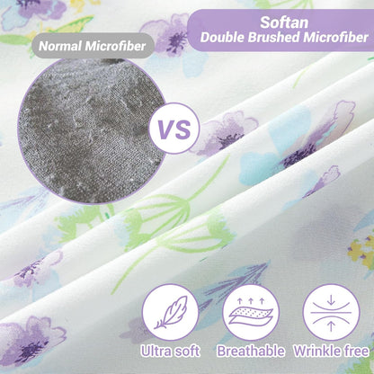 Floral Sheets Queen Printed Bed Sheets Queen Size - 4 Piece Soft Microfiber Blue Dandelion Patterned Fitted Sheets with 15" Deep Pocket