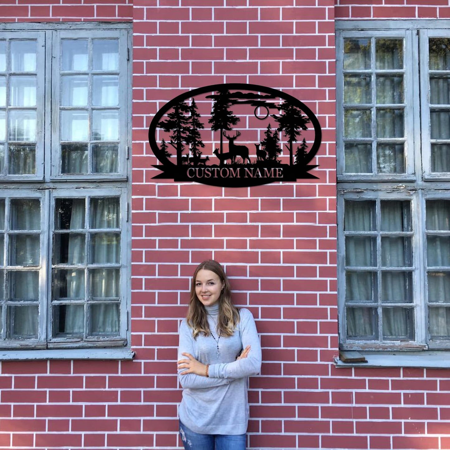 Personalisiertes Hirsch Metallschild für die Hütte | Individuelles Metallschild | Personalisierte Campingschilder | Hirschjäger-Geschenk | Individuelle Metallschilder für draußen | Individuelles Familiennamenschild | Hüttendekoration | Veranda-Schild
