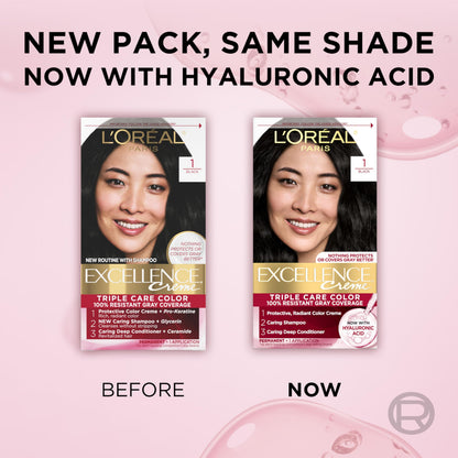 L'Oréal Paris Excellence Crème Permanente Haarfarbe, dreifache Pflegehaarfarbe mit Hyaluronsäure für 100% Grauabdeckung, 4AR Dunkles Schokobraun, 1 Packung (Verpackung kann variieren)
