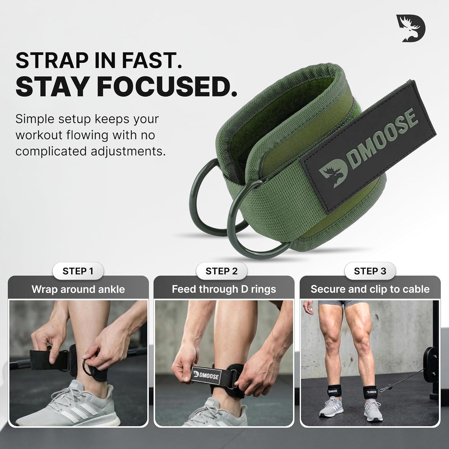 DMoose Ankle Strap for Cable Machine - One Size Fit with Premium Padding, Workout Kickback Ankle Cuffs, Ankle Bands for Working Out, Booty Workouts, Leg Extension, Hip Abductors & Lower Body Exercises