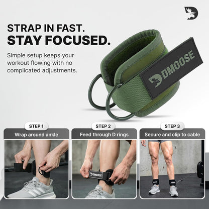 DMoose Ankle Strap for Cable Machine - One Size Fit with Premium Padding, Workout Kickback Ankle Cuffs, Ankle Bands for Working Out, Booty Workouts, Leg Extension, Hip Abductors & Lower Body Exercises