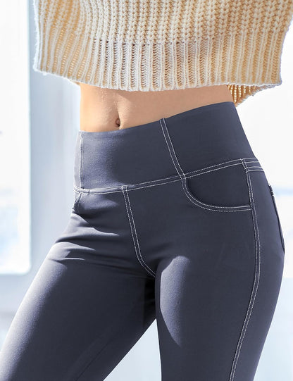 VOOVEEYA Lässige Bootcut Yoga-Hose für Damen, 4 Taschen – Schlagleggings, High Waist, Bauchkontrolle, Bootleg-Arbeitshose