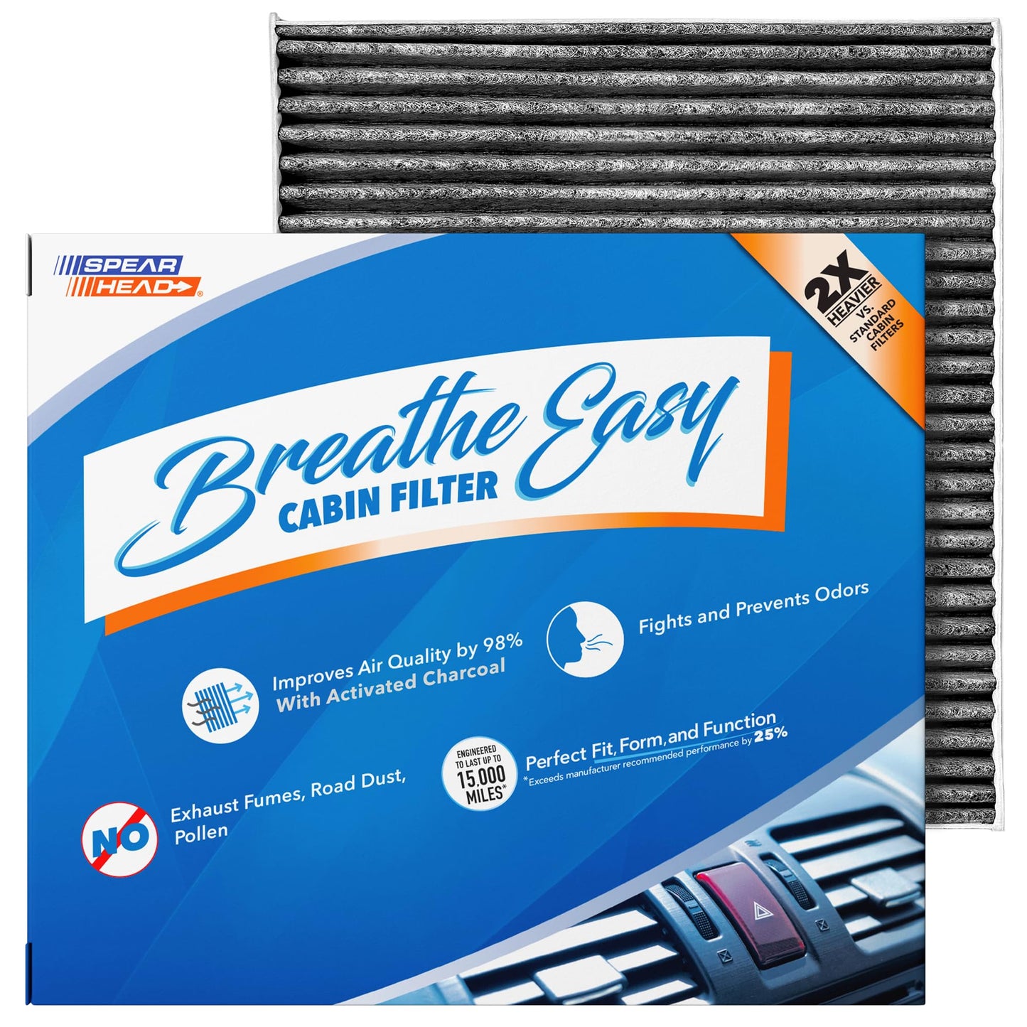 Spearhead Odor Defense Breathe Easy AC & Heater Cabin Filter | Fits Select 2016-2025 Toyota, Lexus, Subaru, 2016-2023 CX-9 Like OEM | Up to 25% Longer Lasting w/Activated Carbon (BE-157)