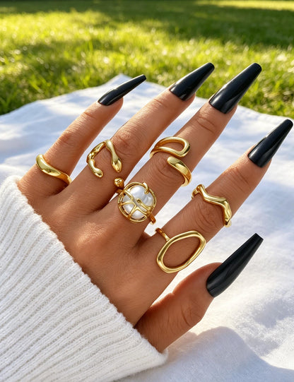 YEEZII Chunky Gold Rings for Women Non Tarnish, 18K Gold Plated Stackable Thumb Ring, Statement Women Rings Set