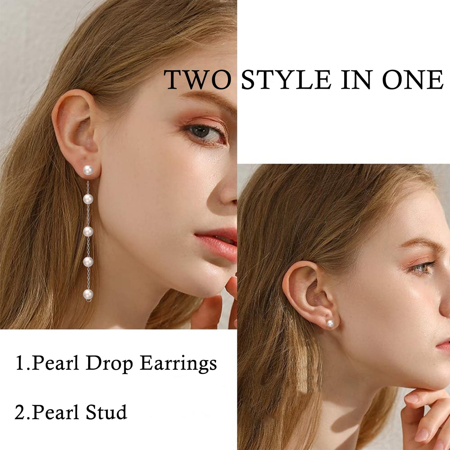 Trinckle Silber Tropfenohrringe mit Perlen, Silber Hängeohrringe für Frauen 5mm Brautperlen Lange Ohrringe für Muttertag, Weiß Boho Accessoires Hochzeitsschmuck, Silber Statement Ohrringe für Abschlussball Geburtstag
