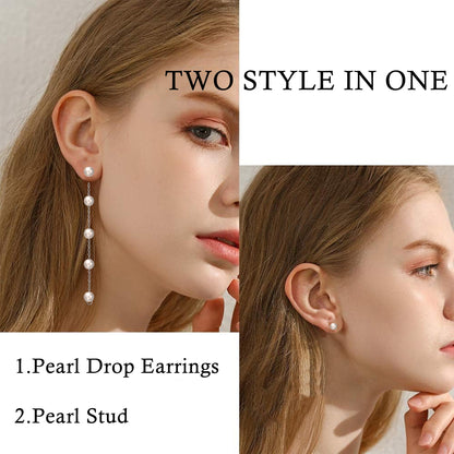 Trinckle Silber Tropfenohrringe mit Perlen, Silber Hängeohrringe für Frauen 5mm Brautperlen Lange Ohrringe für Muttertag, Weiß Boho Accessoires Hochzeitsschmuck, Silber Statement Ohrringe für Abschlussball Geburtstag