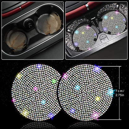 NBTEPEM 27-Piece Bling Car Accessories Set - Universal Fit Steering Wheel Covers, License Plate Frames, Phone Holder, Car Fast Charger, Coasters (Pink)