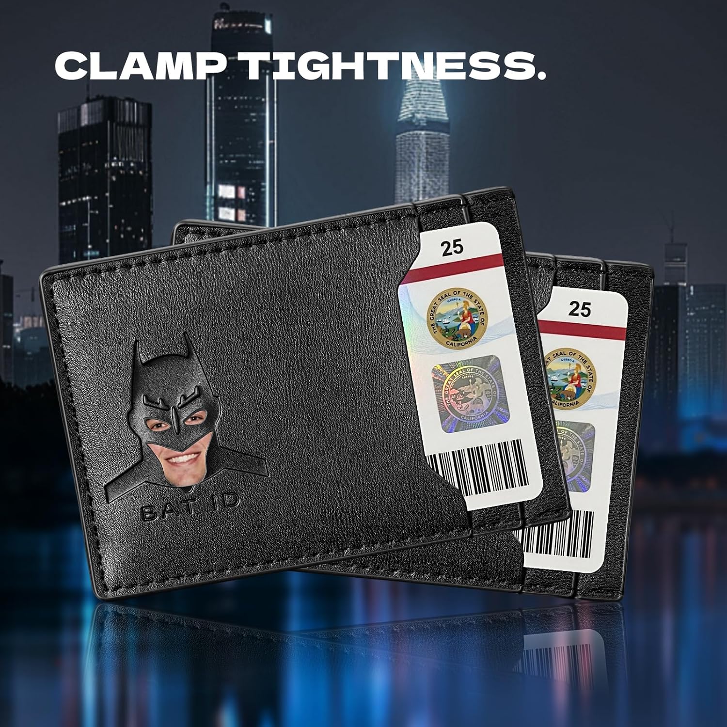 AMARONE Leather Bat Wallet, Superhero Card Holder with Multiple Card Slots, Face Eyes Cutout Card Holder, Personalized ID Wallet