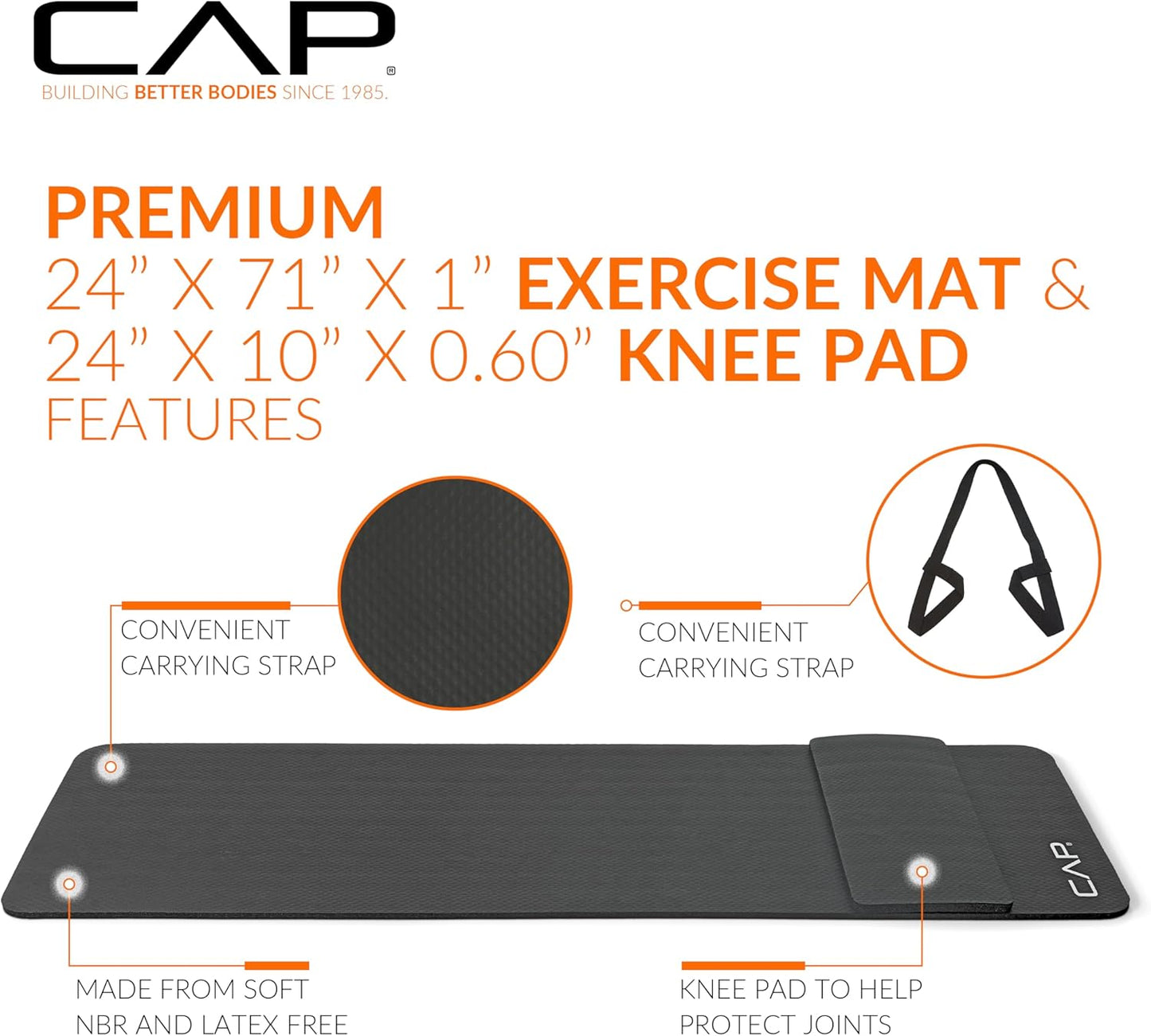 CAP Barbell Yogamatte mit hoher Dichte, 1,27 cm, mit Tragegurt | Mehrere Optionen