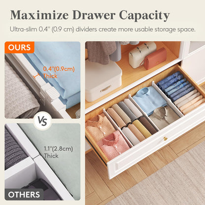 Lifewit 8" Tall 4 Pack Drawer Dividers, 13.8"-22.2" Adjustable Deep Drawer Organizer Clothes, Expandable White Plastic Separators for Dresser, Kitchen, Cabinet, Closet, Office Organization & Storage
