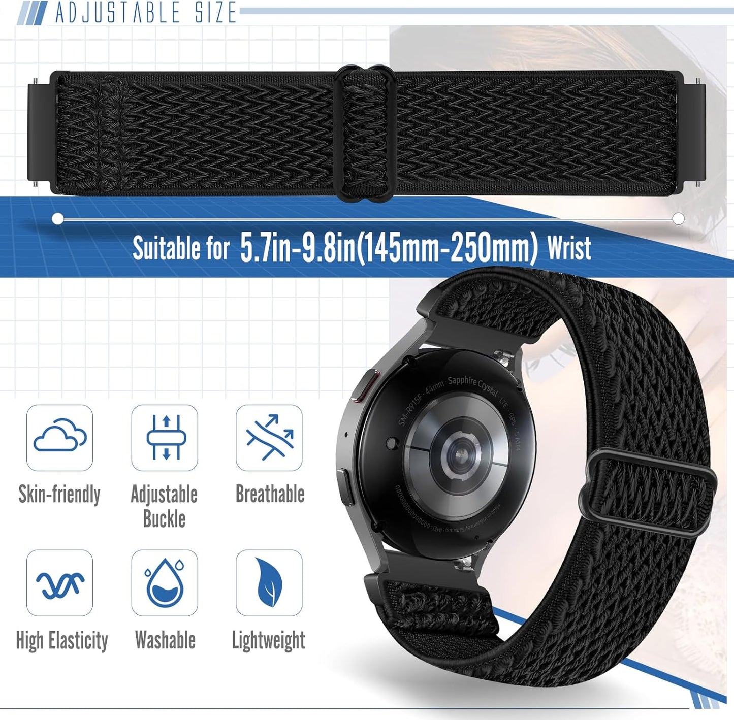 Runostrich Schnellverschluss-Nylon-Uhrenarmband - Breitenwahl - 18mm, 19mm, 20mm, 22mm, 24mm elastische Uhrenarmbänder verstellbares dehnbares Solo Loop Sport Nylon Ersatzarmband für Damen Herren, 3 Stück