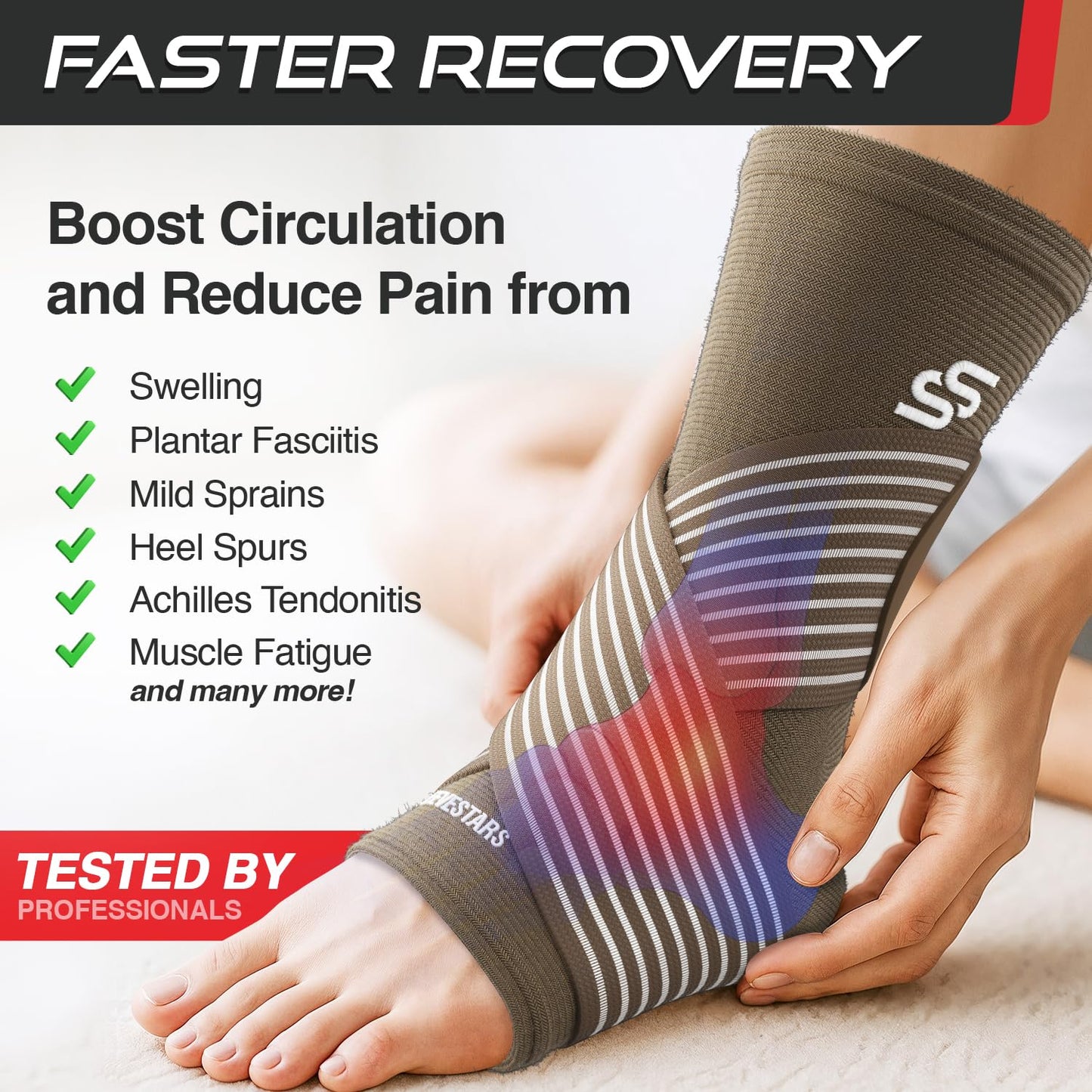 Sleeve Stars Knöchelbandage für Damen & Herren, Knöchelwickel für Verstauchungen, Kompressionsmanschette zur Linderung von Plantarfasziitis, Leicht anpassbare Unterstützung: mit abnehmbarem Gurt (Einzeln/M:25-30cm/Schwarz)