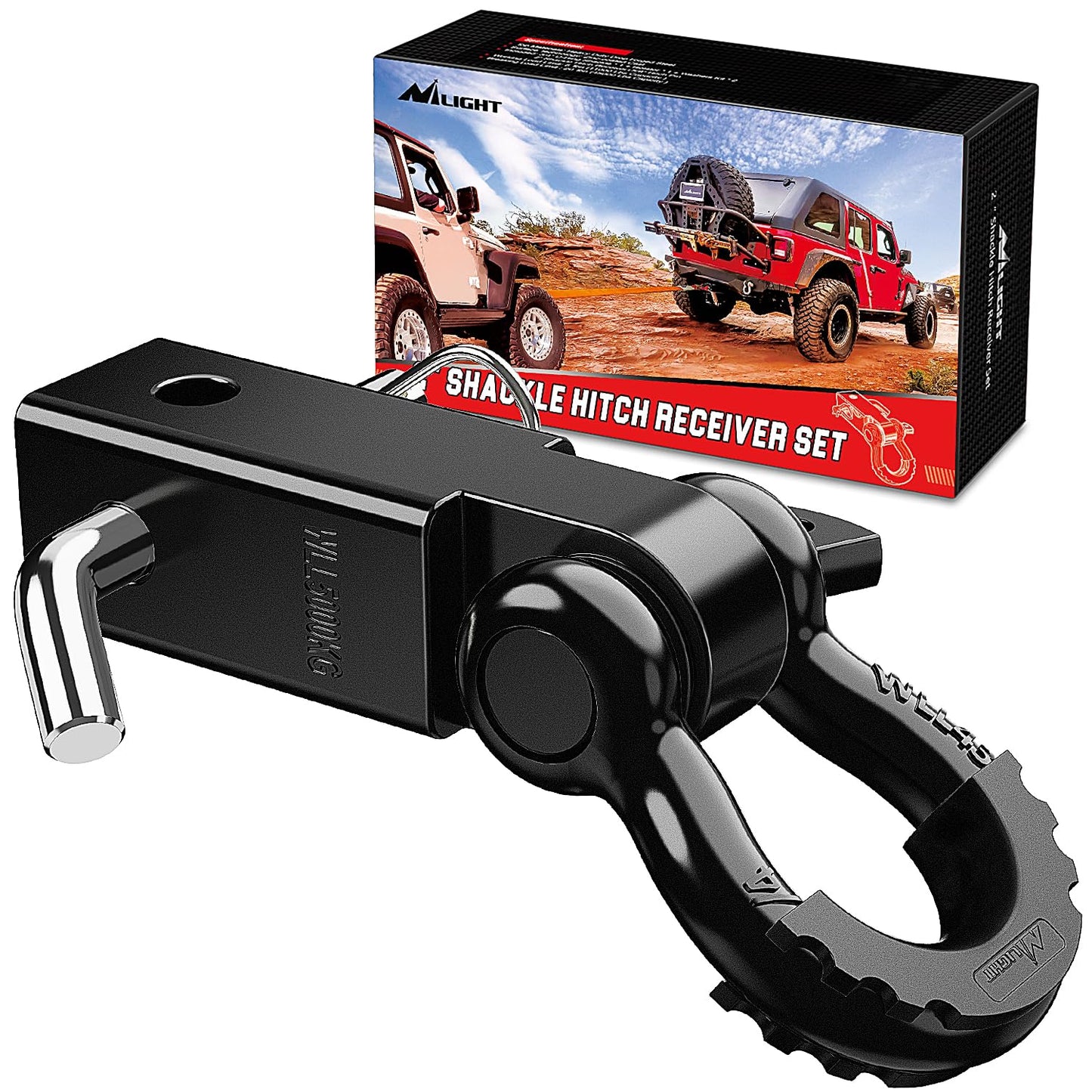 Nilight Anti-Theft Shackle Hitch Receiver 2Inch 45000 LBs Breaking Strength 3/4" Anti-Theft D Ring Shackle 5/8" Trailer Hitch Lock Pin Heavy Duty Solid Towing Kit for Trucks Off Road (Black)