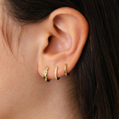 Inerney 14K Gold Plated Huggie Hoop Earrings for Women, Small Sterling Silver Earring Set Hypoallergenic Cartilage Helix Stacks, Mini Dainty Cute Trendy Birthstone Jewelry Gift for Multiple Piercings