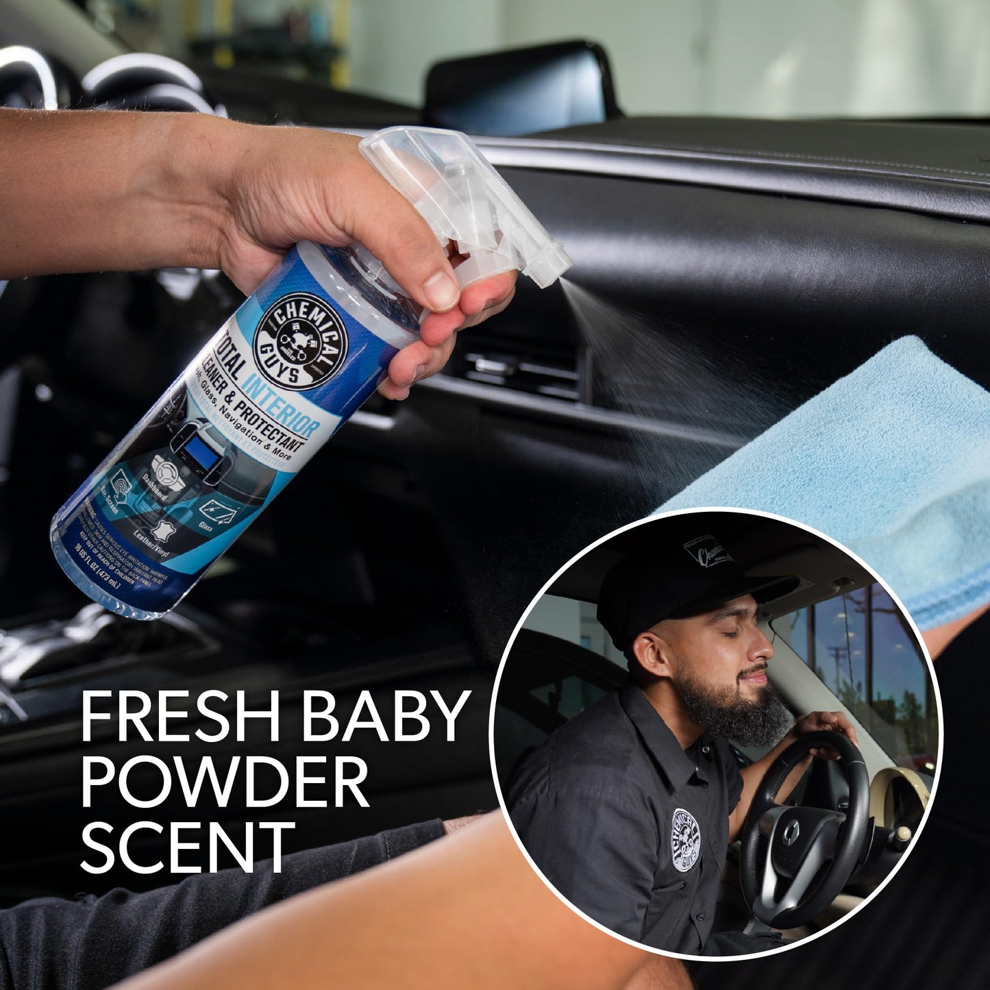 Chemical Guys Total Interior Cleaner & Protectant Interior Cleaner, Cleans & Protects Leather, Vinyl, Plastic, Rubber, Glass with a Streak-Free Finish — Cars, Trucks, SUVs, RVs, 16 oz
