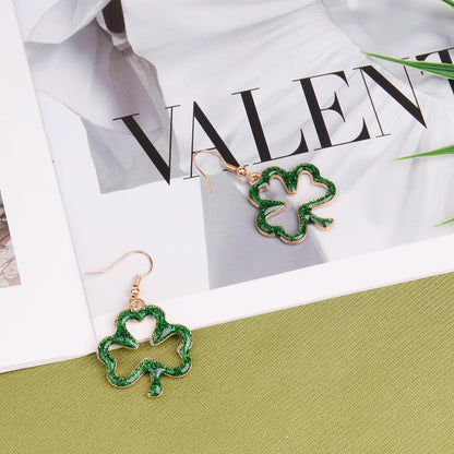 Prstvil St. Patricks Day Ohrringe, grüne Kleeblatt-Ohrringe für Damen, St. Patrick's Day Accessoires Glücksbringer Creolen (Grün-2)