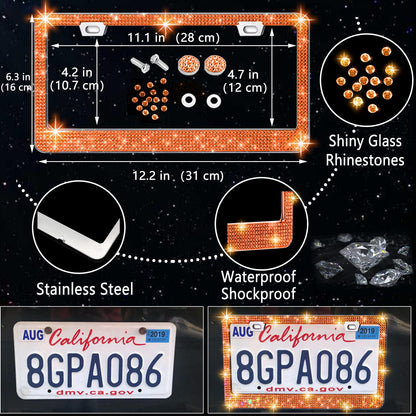 NBTEPEM 27-Piece Bling Car Accessories Set - Universal Fit Steering Wheel Covers, License Plate Frames, Phone Holder, Car Fast Charger, Coasters (Pink)