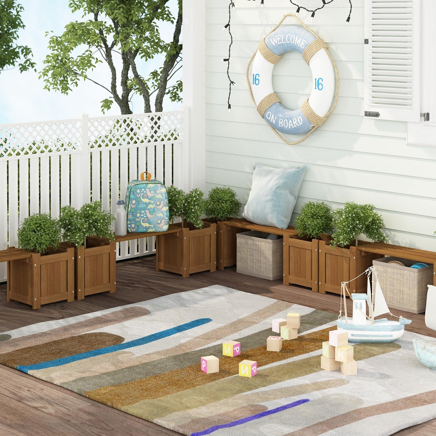 Furinno FG17478 Tioman Outdoor Patio Furniture Hardwood Potting Bench, Natural