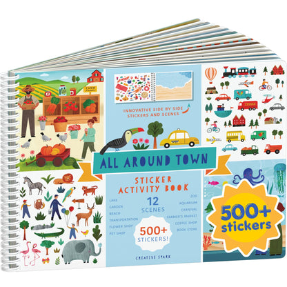 CUPKIN Animals Habitat 500+ Kids Sticker Book Toddler Airplane Travel Activity Coloring and Sticker Book, Road Trip Essentials, 12 Coloring Pages + 12 Scenes for Ages 2–8 Years