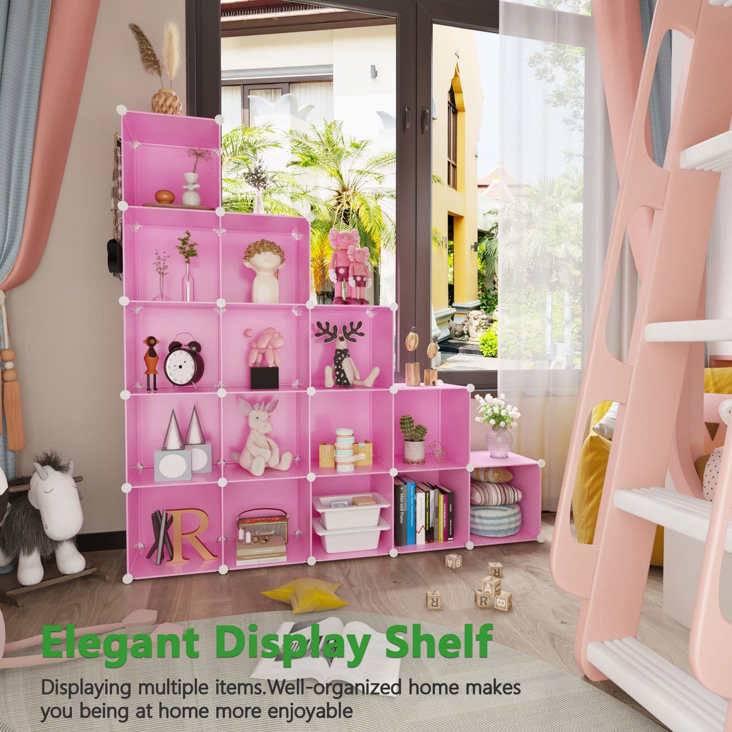 C&AHOME Cube Storage Organizer, 16-Cube Shelves Units, Plastic Storage Cubes, DIY Closet Organizer, Modular Closet Storage Shelves Ideal for Home, Bedroom, 48.4" L × 12.4" W × 48.4" H Black SUM3016H