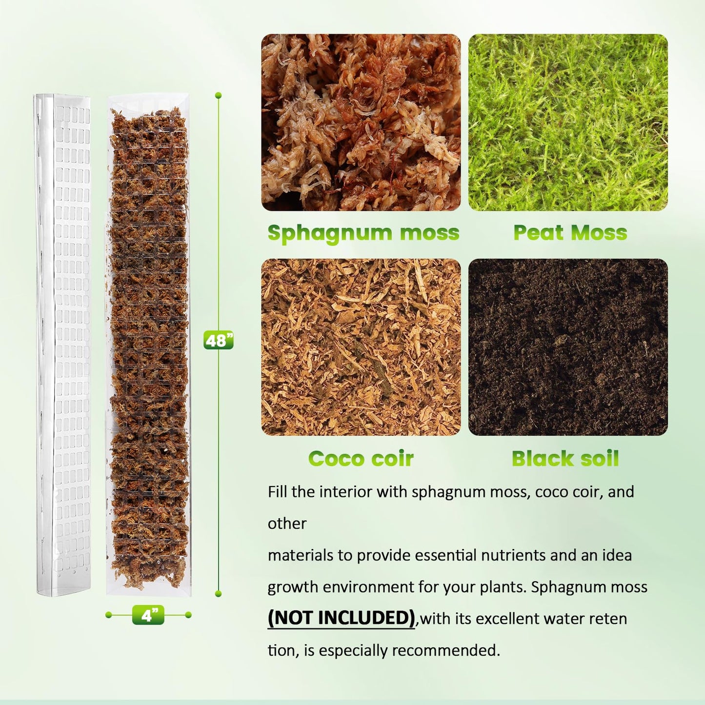 EOX 4 Pcs 24 Inch Plastic Moss Pole for Monstera, Large D Shaped Poles for Climbing Plants Work with Sphagnum Moss, 90 Inch Plant Stake Set of 4, Garden Ties