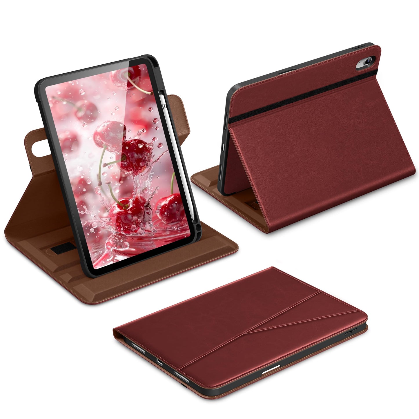 DTTO for iPad A16 Case, iPad 11th / 10th Generation Case (2025/2022), 360 Degree Rotating Premium Leather Folio Stand Cover with Pencil Holder, Brown