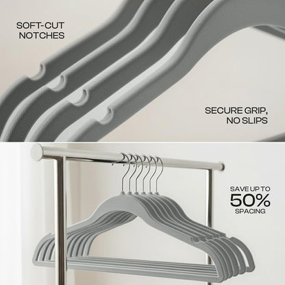 Utopia Home Samtbügel 50er-Pack, strapazierfähig, rutschfest, platzsparend, Filzkleiderbügel mit 360°-Haken & Kerben (Schwarz)