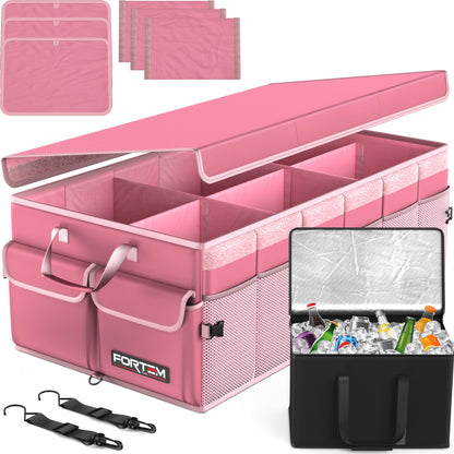 FORTEM Car Trunk Organizer, Collapsible Multi Compartment Car Organizer, Foldable SUV Storage for Car Accessories for Women Men, Non Slip Bottom, Securing Straps, Soft Cover 50L (Black, Standard)