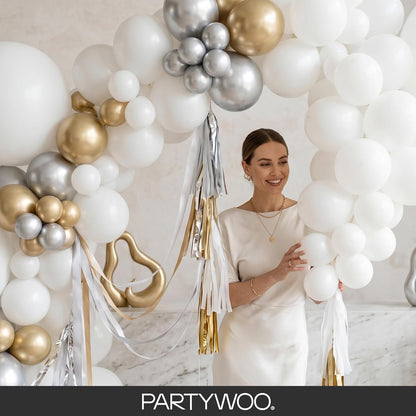 PartyWoo White Balloons 140 pcs Different Sizes of 18 12 10 5 Inch White Balloons Arch Kit Garland for Wedding Baby Shower Birthday Bridal Shower Graduation Engagement Party Decorations White-Y13
