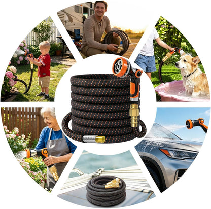 50FT Flexible Garden Hose & 10Modes Nozzle,None Expanding Lightweight Water Hose,Kink-Free,All-Weather 3/4 in. Hose for RV,Boat,Car Wash,Garden,Yard,Camper,Outdoor (Orange-Black, 50 Feet)