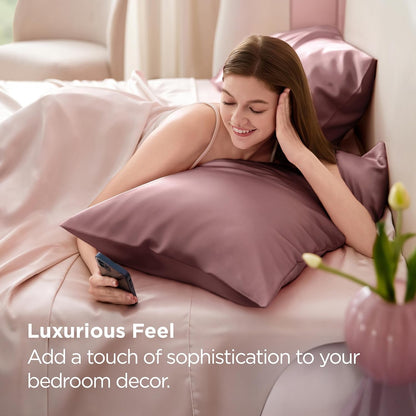 Bedsure Satin-Kissenbezug, Queen-Size, 2er-Pack, Seidenkissenbezügen ähnlich, seidige Kissenhüllen mit Hotelverschluss, Raumdeko, Valentinsgeschenke für Frauen und Männer, Grau, 50x75 cm