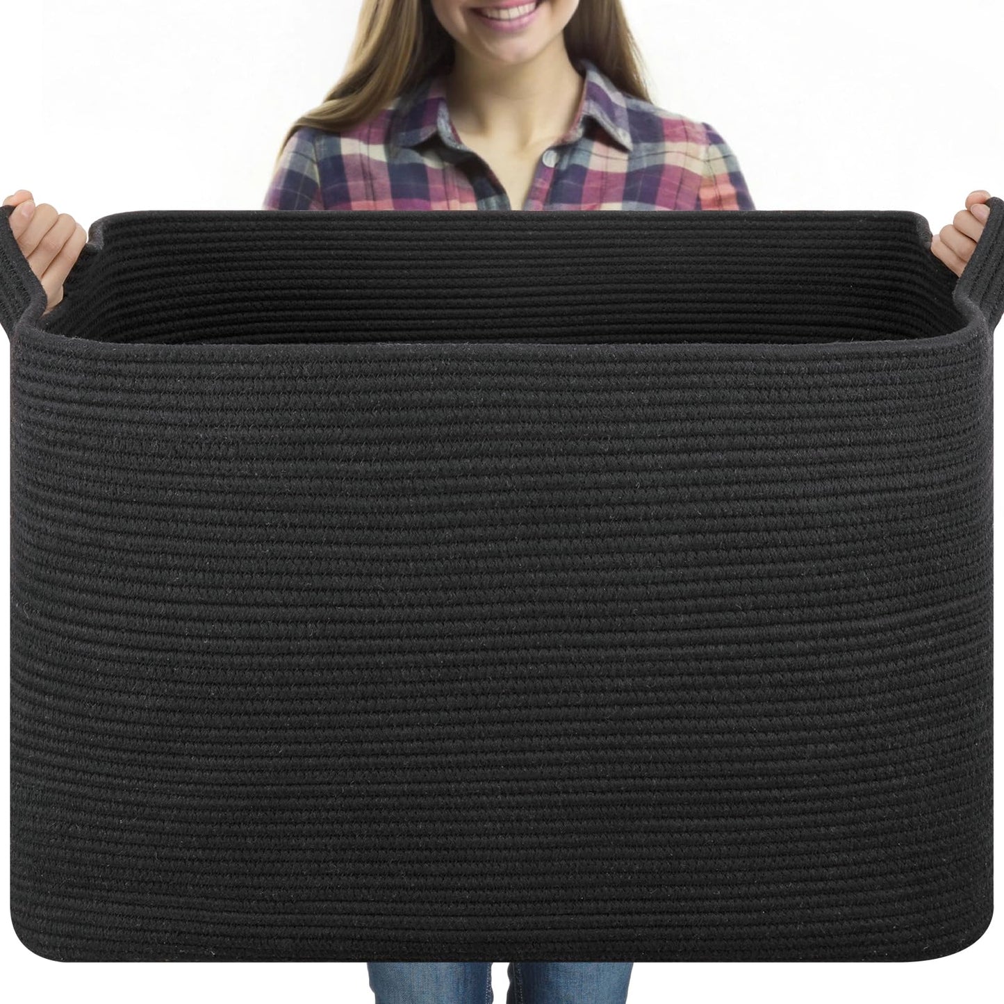 OIASKET 95L Extra Large Blanket Basket, 24" x 16.9" x 14.2" Woven Storage Basket for Living Room, Nursery Blanket Storage for Toys, Towels, Dirty Clothes (Grey)